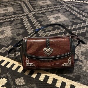 Brighton Brown Croc-Embossed Crossbody Bag with Silver Accents